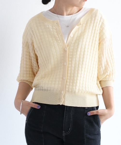 cepo（セポ）の「シアーワッフルニットカーディガン（カーディガン/ボレロ・レディース・ブラック/レッド/オフホワイト/グリーン・M）」の2枚目の写真