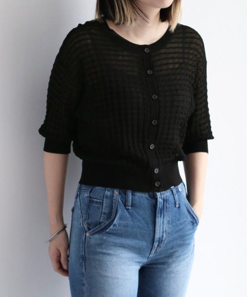 cepo（セポ）の「シアーワッフルニットカーディガン（カーディガン/ボレロ・レディース・ブラック/レッド/オフホワイト/グリーン・M）」の3枚目の写真