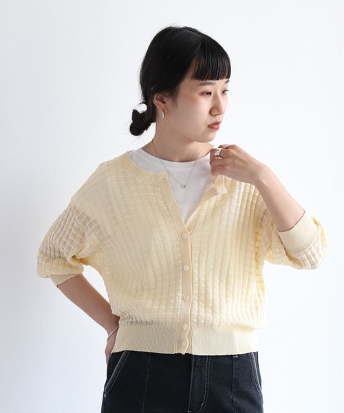 cepo（セポ）の「シアーワッフルニットカーディガン（カーディガン/ボレロ・レディース・ブラック/レッド/オフホワイト/グリーン・M）」の22枚目の写真