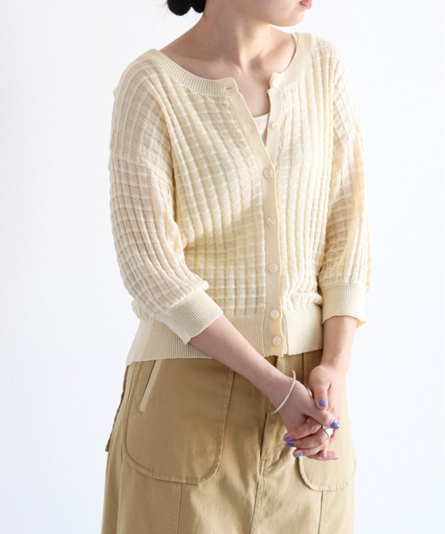 cepo（セポ）の「シアーワッフルニットカーディガン（カーディガン/ボレロ・レディース・ブラック/レッド/オフホワイト/グリーン・M）」の8枚目の写真