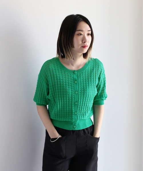 cepo（セポ）の「シアーワッフルニットカーディガン（カーディガン/ボレロ・レディース・ブラック/レッド/オフホワイト/グリーン・M）」の7枚目の写真