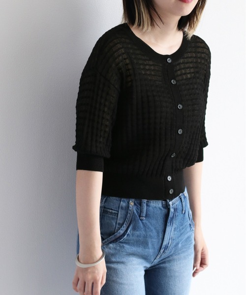 cepo（セポ）の「シアーワッフルニットカーディガン（カーディガン/ボレロ・レディース・ブラック/レッド/オフホワイト/グリーン・M）」の10枚目の写真