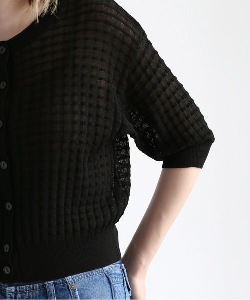 cepo（セポ）の「シアーワッフルニットカーディガン（カーディガン/ボレロ・レディース・ブラック/レッド/オフホワイト/グリーン・M）」の9枚目の写真