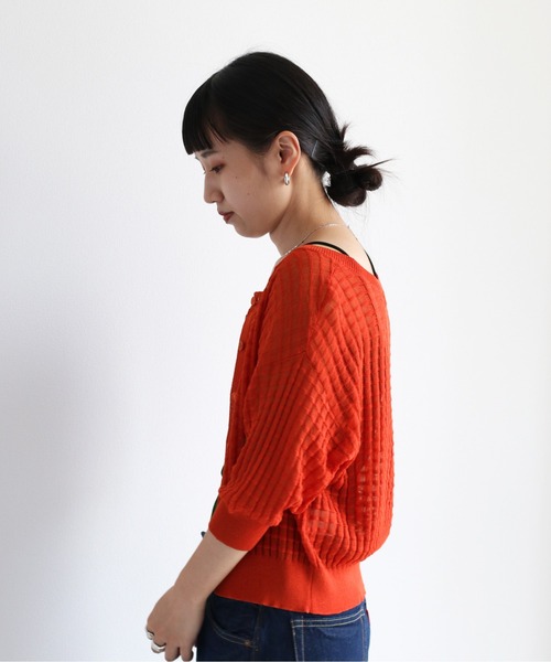 cepo（セポ）の「シアーワッフルニットカーディガン（カーディガン/ボレロ・レディース・ブラック/レッド/オフホワイト/グリーン・M）」の11枚目の写真