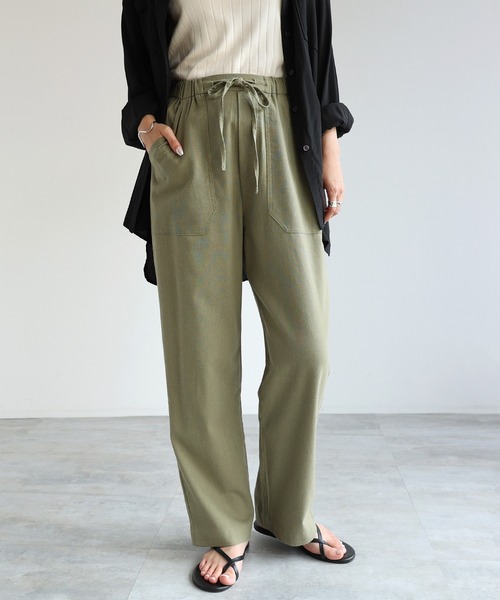 andme(アンドミー)の「リネンブレンドイージーベイカーパンツ(その他パンツ・レディース・ブラック/グレイッシュベージュ/キナリ/グリーン/ライトカーキ・M/L)」の5枚目の写真