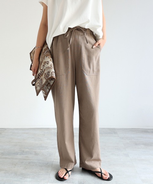 andme(アンドミー)の「リネンブレンドイージーベイカーパンツ(その他パンツ・レディース・ブラック/グレイッシュベージュ/キナリ/グリーン/ライトカーキ・M/L)」の4枚目の写真