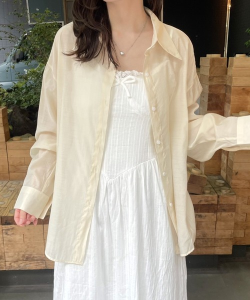 LAC-VERT（ラック・ヴェール）の「シアー長袖シャツ(シュシュセット)（シャツ/ブラウス・レディース・ホワイト/ブラック/パープル/ブルー/アイボリー/グレー/ピンク/ベージュ・FREE）」の5枚目の写真