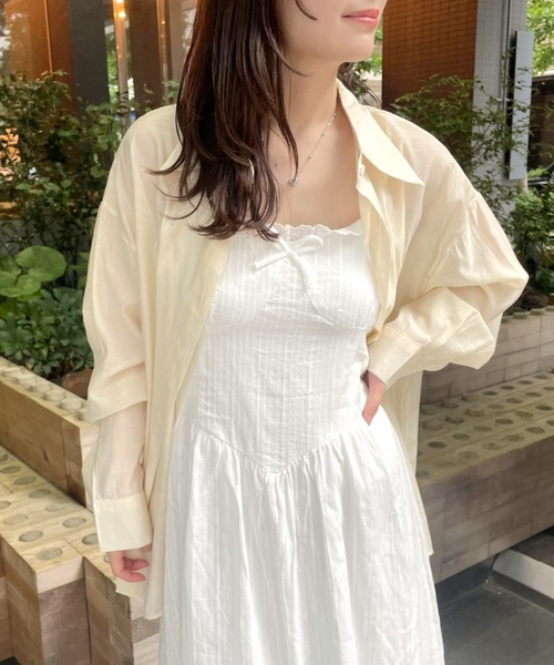 LAC-VERT（ラック・ヴェール）の「シアー長袖シャツ(シュシュセット)（シャツ/ブラウス・レディース・ホワイト/ブラック/パープル/ブルー/アイボリー/グレー/ピンク/ベージュ・FREE）」の9枚目の写真