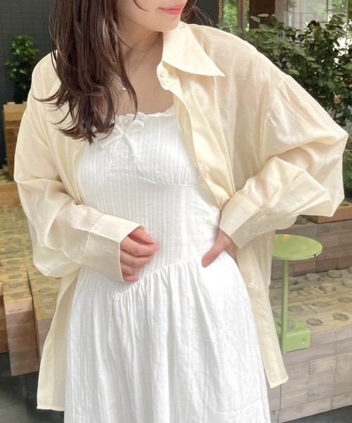 LAC-VERT（ラック・ヴェール）の「シアー長袖シャツ(シュシュセット)（シャツ/ブラウス・レディース・ホワイト/ブラック/パープル/ブルー/アイボリー/グレー/ピンク/ベージュ・FREE）」の10枚目の写真
