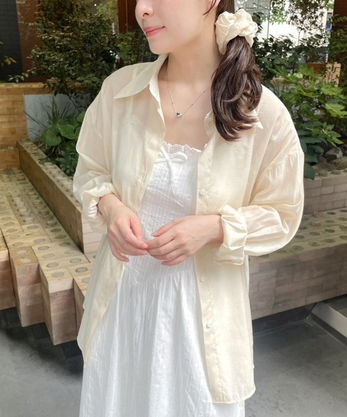 LAC-VERT（ラック・ヴェール）の「シアー長袖シャツ(シュシュセット)（シャツ/ブラウス・レディース・ホワイト/ブラック/パープル/ブルー/アイボリー/グレー/ピンク/ベージュ・FREE）」の13枚目の写真