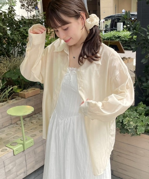 LAC-VERT（ラック・ヴェール）の「シアー長袖シャツ(シュシュセット)（シャツ/ブラウス・レディース・ホワイト/ブラック/パープル/ブルー/アイボリー/グレー/ピンク/ベージュ・FREE）」の14枚目の写真