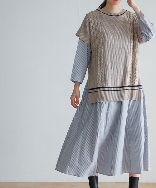 ルネ♡ストライプワンピース CLANE（クラネ）の「【CLANE(クラネ)】ストライプフラワーエン