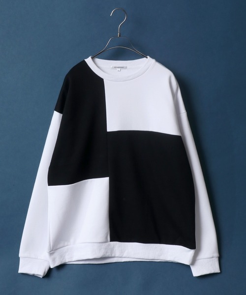 ANPAS（アンパス）の「Monotone Color Switching Design Oversized Sweatshirt/モノトーン切り替え オーバーサイズ トレーナー スウェット（スウェット・メンズ・ブラック系その他/ホワイト系その他2/ホワイト系その他/ブラック系その他2/ホワイト系その他3/ブラック系その他3・L/M）」の7枚目の写真