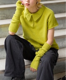 アームウォーマー付きニットポロ