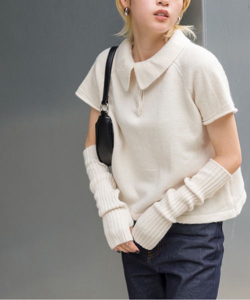 SpRay(スプレイ)の「アームウォーマー付きニットポロ(ニット/セーター・レディース・ブラック/ダークグリーン/ライトグリーン/アイボリー・FREE)」の2枚目の写真