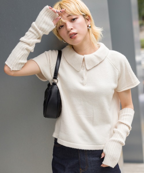 SpRay(スプレイ)の「アームウォーマー付きニットポロ(ニット/セーター・レディース・ブラック/ダークグリーン/ライトグリーン/アイボリー・FREE)」の12枚目の写真