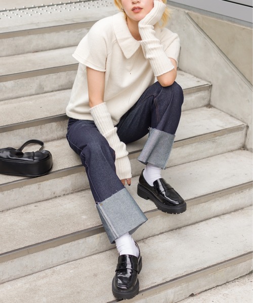 SpRay(スプレイ)の「アームウォーマー付きニットポロ(ニット/セーター・レディース・ブラック/ダークグリーン/ライトグリーン/アイボリー・FREE)」の13枚目の写真