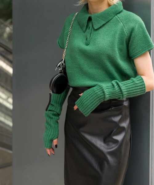 SpRay(スプレイ)の「アームウォーマー付きニットポロ(ニット/セーター・レディース・ブラック/ダークグリーン/ライトグリーン/アイボリー・FREE)」の16枚目の写真