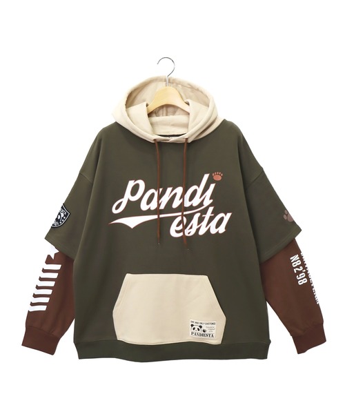 PANDIESTA（パンディエスタ）の「フェイクレイヤード切替BIGパーカー (M2)（パーカー・メンズ・ブラック/グレー/カーキ・L/XL/M）」の3枚目の写真