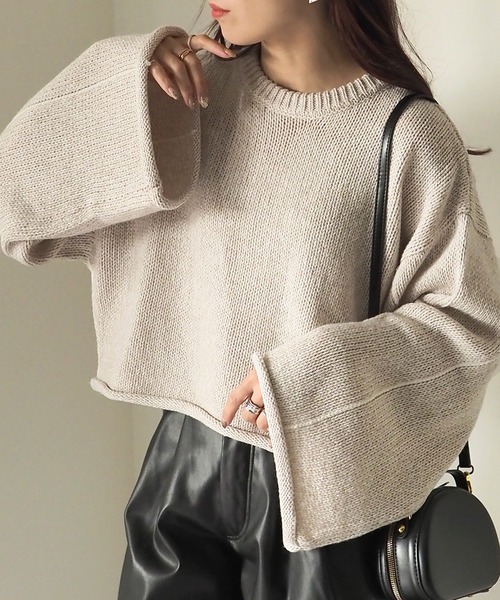 Riberry（リベリー）の「ライン入りショート丈ニットプルオーバー（ニット/セーター・レディース・オレンジ/オフホワイト/ライトブラウン・MEDIUM）」の2枚目の写真