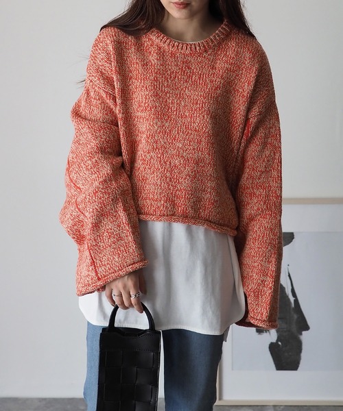 Riberry（リベリー）の「ライン入りショート丈ニットプルオーバー（ニット/セーター・レディース・オレンジ/オフホワイト/ライトブラウン・MEDIUM）」の4枚目の写真