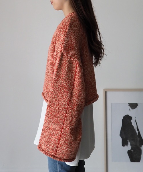 Riberry（リベリー）の「ライン入りショート丈ニットプルオーバー（ニット/セーター・レディース・オレンジ/オフホワイト/ライトブラウン・MEDIUM）」の8枚目の写真