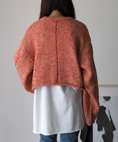 Riberry（リベリー）の「ライン入りショート丈ニットプルオーバー（ニット/セーター・レディース・オレンジ/オフホワイト/ライトブラウン・MEDIUM）」の9枚目の写真