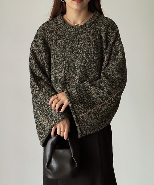 Riberry（リベリー）の「ライン入りショート丈ニットプルオーバー（ニット/セーター・レディース・オレンジ/オフホワイト/ライトブラウン・MEDIUM）」の15枚目の写真