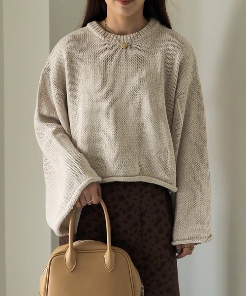 Riberry（リベリー）の「ライン入りショート丈ニットプルオーバー（ニット/セーター・レディース・オレンジ/オフホワイト/ライトブラウン・MEDIUM）」の16枚目の写真