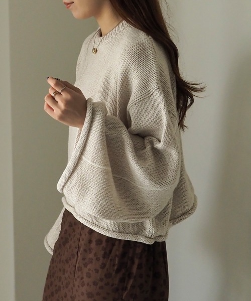 Riberry（リベリー）の「ライン入りショート丈ニットプルオーバー（ニット/セーター・レディース・オレンジ/オフホワイト/ライトブラウン・MEDIUM）」の21枚目の写真