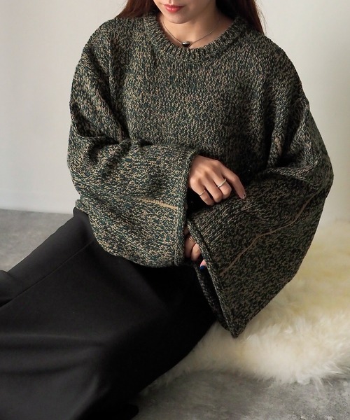 Riberry（リベリー）の「ライン入りショート丈ニットプルオーバー（ニット/セーター・レディース・オレンジ/オフホワイト/ライトブラウン・MEDIUM）」の17枚目の写真