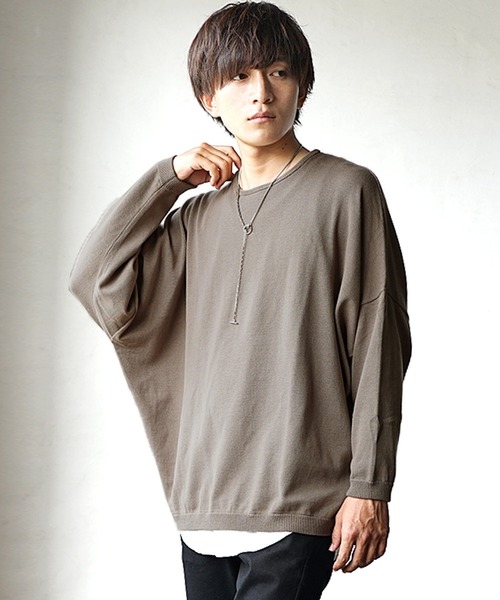 MinoriTY（マイノリティ）の「【入荷禁止】ニット オーバーサイズ ニット ドルマンスリーブ セーター コットンハイゲージ クルーネック 秋服 冬服（ニット/セーター・メンズ・ブラック/アッシュブラウン/アイボリー/マジェンタ/ラベンダー/グレイッシュベージュ・M/L/S）」の3枚目の写真