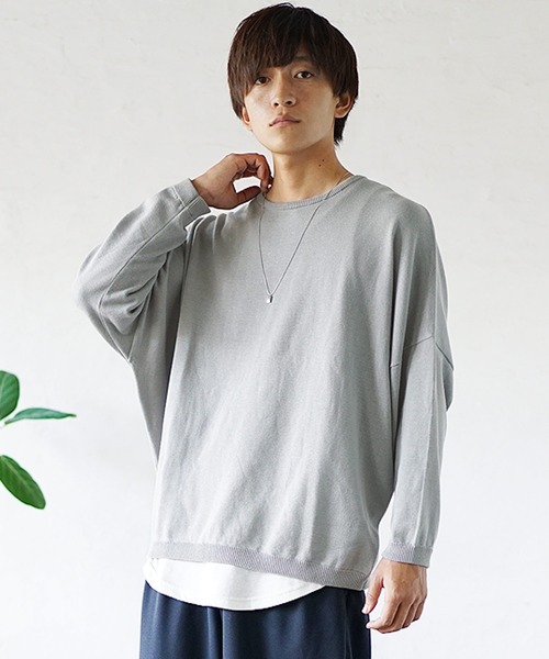 MinoriTY（マイノリティ）の「【入荷禁止】ニット オーバーサイズ ニット ドルマンスリーブ セーター コットンハイゲージ クルーネック 秋服 冬服（ニット/セーター・メンズ・ブラック/アッシュブラウン/アイボリー/マジェンタ/ラベンダー/グレイッシュベージュ・M/L/S）」の4枚目の写真