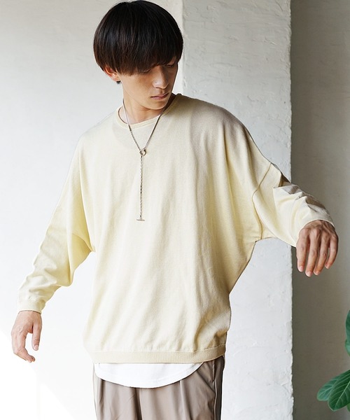 MinoriTY（マイノリティ）の「【入荷禁止】ニット オーバーサイズ ニット ドルマンスリーブ セーター コットンハイゲージ クルーネック 秋服 冬服（ニット/セーター・メンズ・ブラック/アッシュブラウン/アイボリー/マジェンタ/ラベンダー/グレイッシュベージュ・M/L/S）」の2枚目の写真