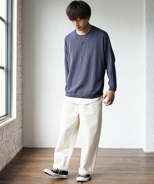 MinoriTY（マイノリティ）の「【入荷禁止】ニット オーバーサイズ ニット ドルマンスリーブ セーター コットンハイゲージ クルーネック 秋服 冬服（ニット/セーター・メンズ・ブラック/アッシュブラウン/アイボリー/マジェンタ/ラベンダー/グレイッシュベージュ・M/L/S）」の9枚目の写真