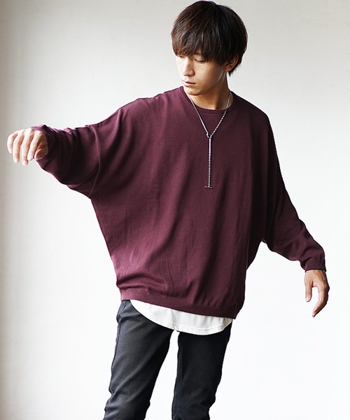 MinoriTY（マイノリティ）の「【入荷禁止】ニット オーバーサイズ ニット ドルマンスリーブ セーター コットンハイゲージ クルーネック 秋服 冬服（ニット/セーター・メンズ・ブラック/アッシュブラウン/アイボリー/マジェンタ/ラベンダー/グレイッシュベージュ・M/L/S）」の11枚目の写真