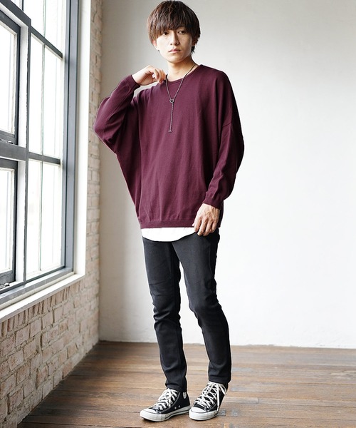 MinoriTY（マイノリティ）の「【入荷禁止】ニット オーバーサイズ ニット ドルマンスリーブ セーター コットンハイゲージ クルーネック 秋服 冬服（ニット/セーター・メンズ・ブラック/アッシュブラウン/アイボリー/マジェンタ/ラベンダー/グレイッシュベージュ・M/L/S）」の12枚目の写真