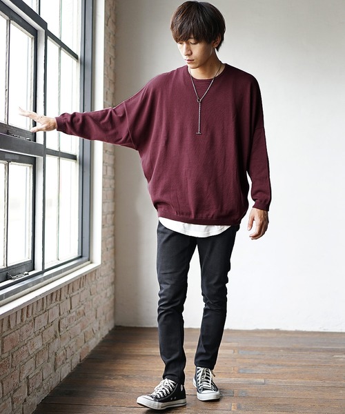 MinoriTY（マイノリティ）の「【入荷禁止】ニット オーバーサイズ ニット ドルマンスリーブ セーター コットンハイゲージ クルーネック 秋服 冬服（ニット/セーター・メンズ・ブラック/アッシュブラウン/アイボリー/マジェンタ/ラベンダー/グレイッシュベージュ・M/L/S）」の13枚目の写真