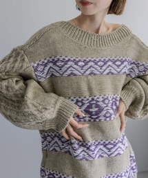 mystic | ジャガードクルーVニット(ニット/セーター)