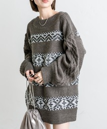 mystic | ジャガードクルーVニット(ニット/セーター)