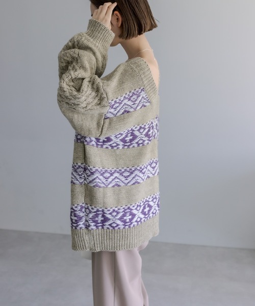 mystic（ミスティック）の「ジャガードクルーVニット（ニット/セーター・レディース・ベージュ/ネイビー/チャコールグレー・FREE）」の6枚目の写真