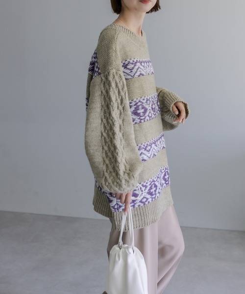 mystic（ミスティック）の「ジャガードクルーVニット（ニット/セーター・レディース・ベージュ/ネイビー/チャコールグレー・FREE）」の8枚目の写真