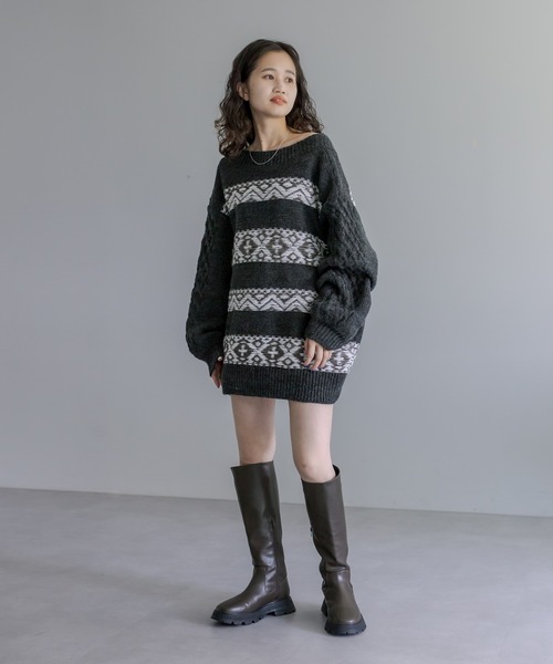 mystic（ミスティック）の「ジャガードクルーVニット（ニット/セーター・レディース・ベージュ/ネイビー/チャコールグレー・FREE）」の16枚目の写真