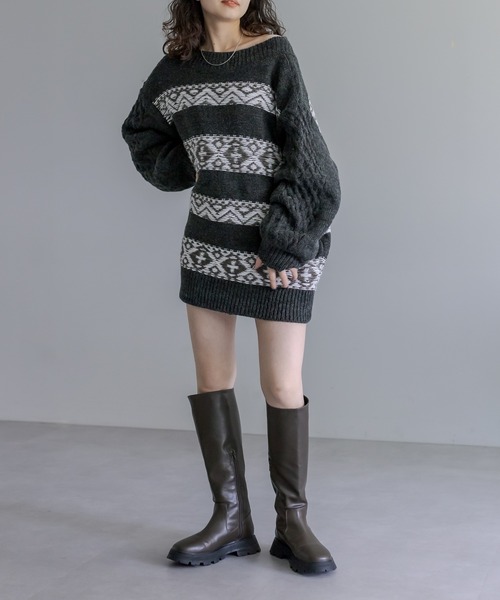 mystic（ミスティック）の「ジャガードクルーVニット（ニット/セーター・レディース・ベージュ/ネイビー/チャコールグレー・FREE）」の17枚目の写真