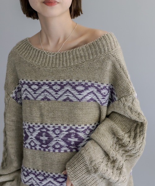 mystic（ミスティック）の「ジャガードクルーVニット（ニット/セーター・レディース・ベージュ/ネイビー/チャコールグレー・FREE）」の10枚目の写真