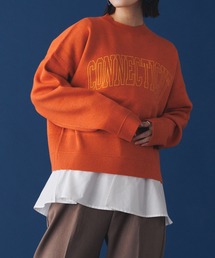 hunch | 大人女子のダブルジャカードロゴプリントスウェット風ニット | 秋冬 長袖 プルオーバー クルーネック(ニット/セーター)
