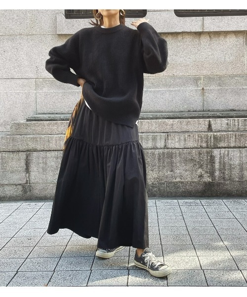 ulu（ウル）の「Round neck knit pullover（ニット/セーター・レディース・ブラック/アイボリー・FREE）」の6枚目の写真