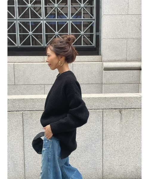 ulu（ウル）の「Round neck knit pullover（ニット/セーター・レディース・ブラック/アイボリー・FREE）」の19枚目の写真