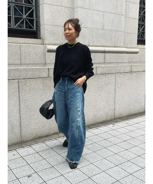 ulu（ウル）の「Round neck knit pullover（ニット/セーター・レディース・ブラック/アイボリー・FREE）」の22枚目の写真
