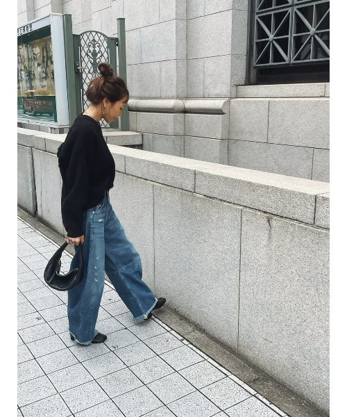 ulu（ウル）の「Round neck knit pullover（ニット/セーター・レディース・ブラック/アイボリー・FREE）」の16枚目の写真